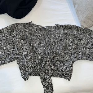 Black and White Cheetah Tie Front Top